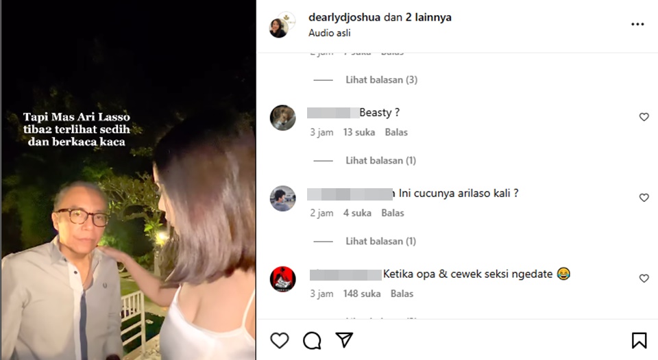 Komentar Julid Netizen Soal Hubungan Ari Lasso dan Dearly Joshua [Instagram]
